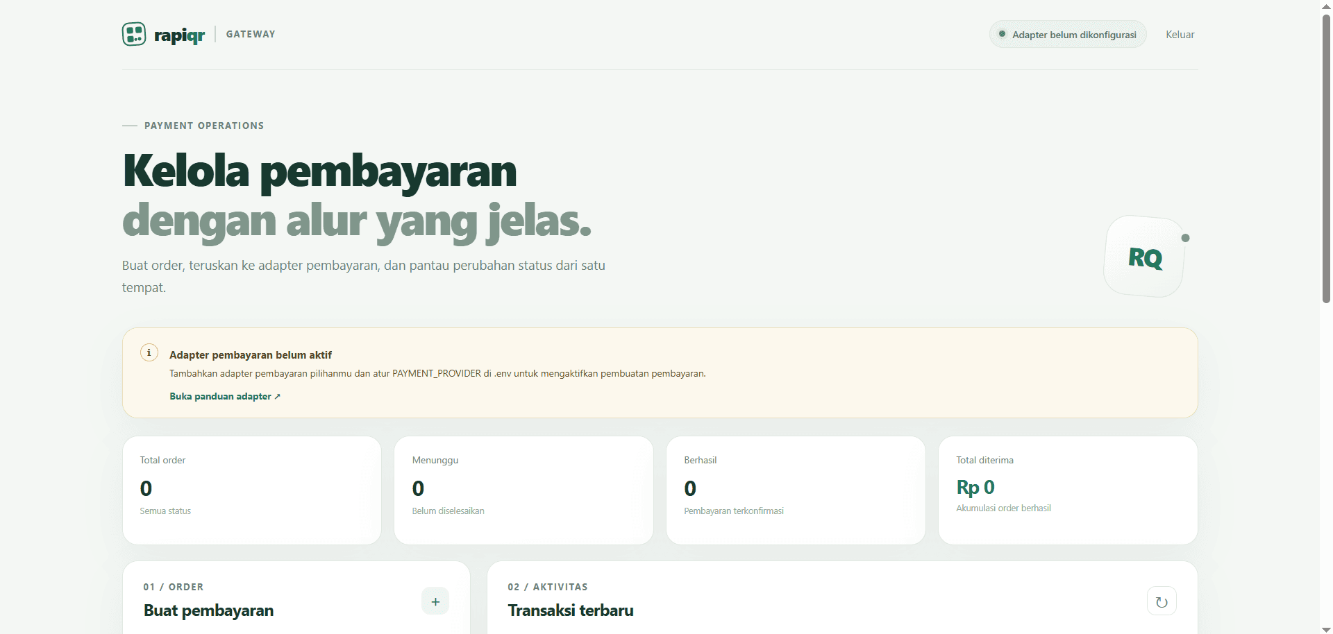 RapiQR Gateway payment operations dashboard